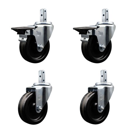 Service Caster 4'' Phenolic Wheel Swivel 7/8'' Square Stem Caster Set 2 Brakes, 4PK SCC-SQ20S414-PHS-PLB-78-2-S-2